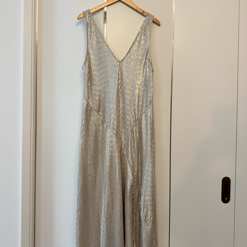 Zara Shimmering Silver Textured Maxi Dress - S